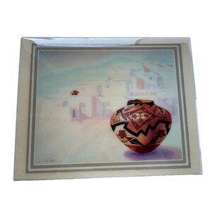 Charles Collins "Walking on Air" Ceramic Tile Taos Pueblo Art 8 1/4"×6 1/2" 1985